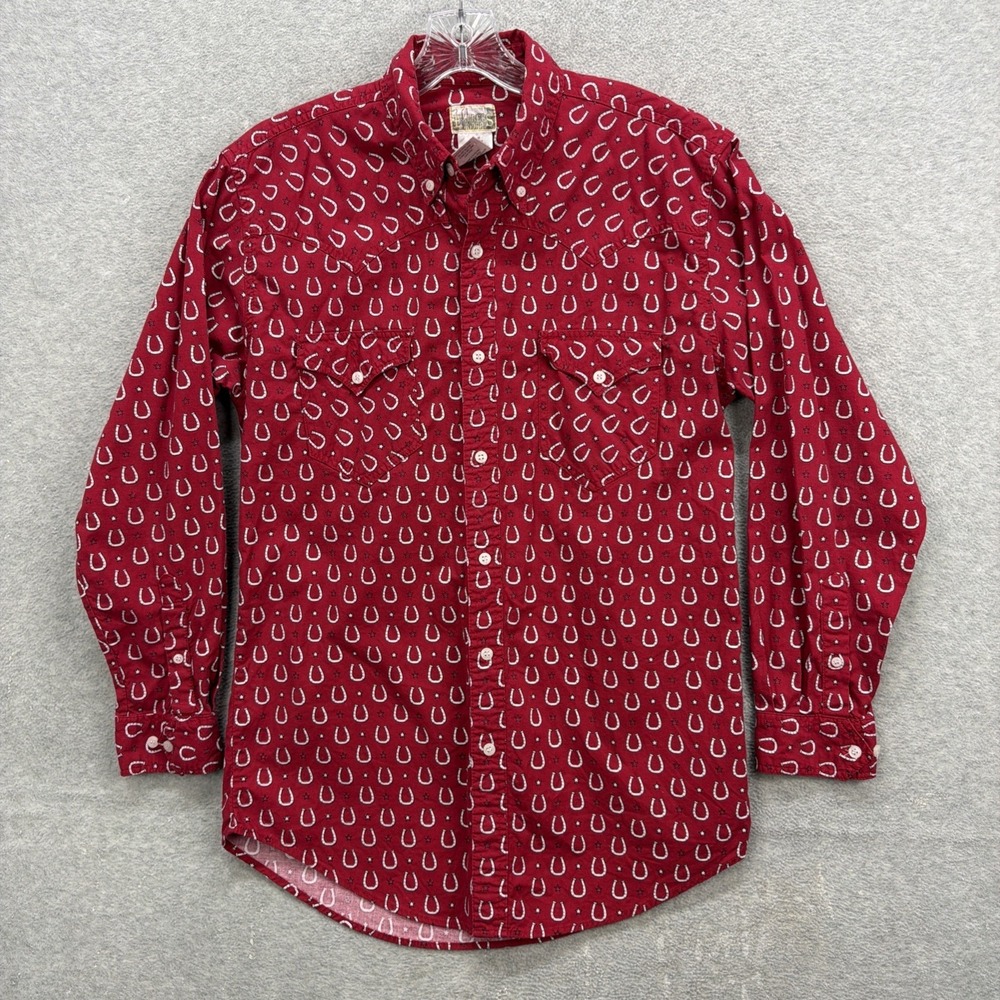 Express Rider Shirt Mens Medium Red Horseshoe Stars Country Western Rodeo Cowboy